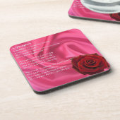 Roze zijde en rode roos - dochter Onderzetter gedi (Linkerzijde)