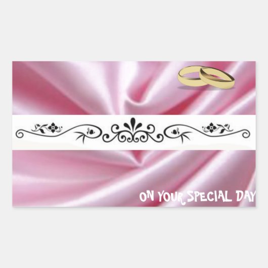 Roze zijde met een bruiloft rechthoekige sticker (Voorkant)