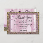 Roze zijde, roze parels en goudolie Dank u wel Notitiekaartje (Voorkant / Achterkant)