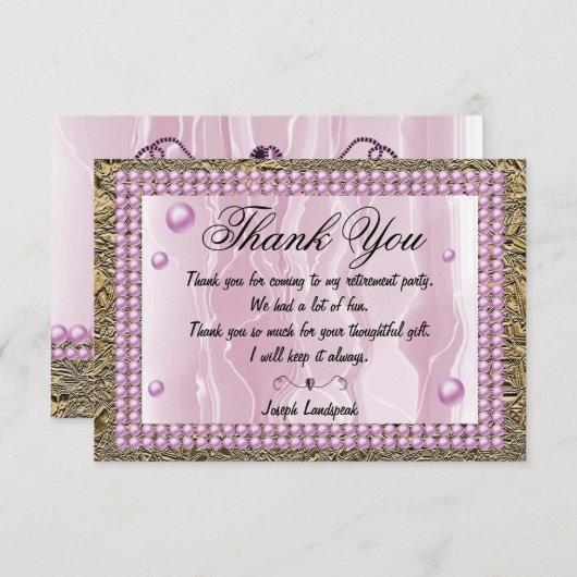 Roze zijde, roze parels en goudolie Dank u wel Notitiekaartje (Voorkant / Achterkant)