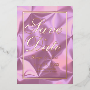 Roze Zijde Save the Date Goud Gestempeld Folie Uitnodiging