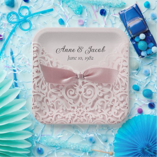 Roze zijkant op kant voor Jubileum Papieren Bordje (Feest)