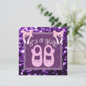 Roze zijn een Paars meisje dat Baby shower uitnodi Kaart (Staand voorkant)