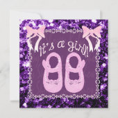 Roze zijn een Paars meisje dat Baby shower uitnodi Kaart (Voorkant)