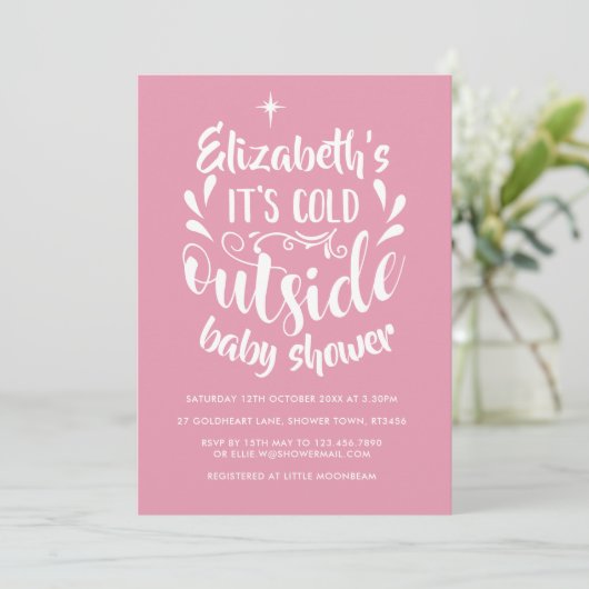 Roze Zijn Koude Buiten Baby shower/Strooi Kaart (Staand voorkant)