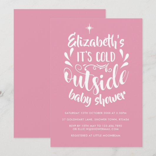 Roze Zijn Koude Buiten Baby shower/Strooi Kaart (Voorkant / Achterkant)