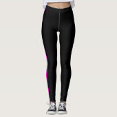 Roze zijstreep Zwarte Leggings Kies uw kleuren (Voorkant)
