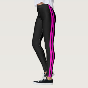 Roze zijstreep Zwarte Leggings Kies uw kleuren