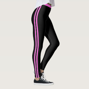 Roze Zijstreep Zwarte Sport Leggings Uw Kleuren