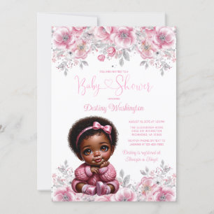 Roze Zilver Afro Meisje Trui Baby Shower Kaart