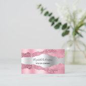 Roze zilver agaat marmer QR code foto Visitekaartje (Staand voorkant)