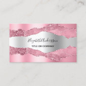 Roze zilver agaat marmer QR code foto Visitekaartje (Voorkant)