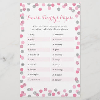 Roze zilver Baby shower Afwerking Phrase Game