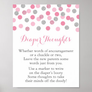 Roze, zilver Baby shower, luidere gedachten spelco Poster