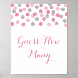 Roze zilver-Baby shower, raad eens hoeveel spelsig Poster
