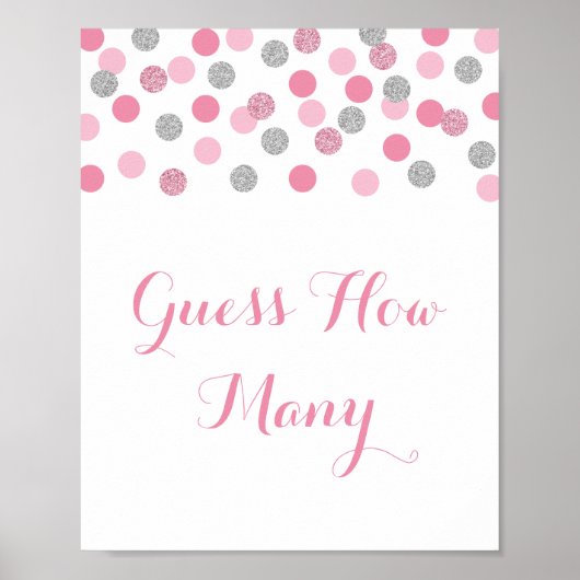 Roze zilver-Baby shower, raad eens hoeveel spelsig Poster (Voorkant)