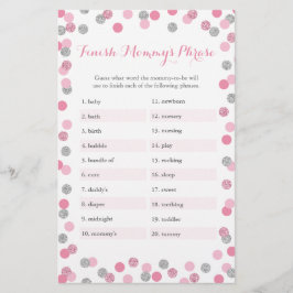 Roze zilver Baby shower Voltooi het Phrase Game va