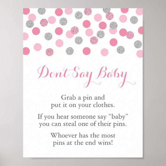Roze Zilver Baby shower Zeg niet dat het Baby-spel Poster (Voorkant)