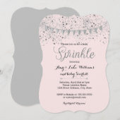 Roze Zilver Baby Sprinkle Meisje Douche Invite Kaart (Voorkant / Achterkant)
