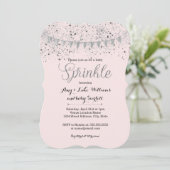 Roze Zilver Baby Sprinkle Meisje Douche Invite Kaart (Staand voorkant)
