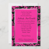 Roze, zilver, Black Damask Sweet 16 Invitation Kaart (Achterkant)