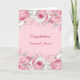 Roze Zilver Bloemige Felicitatie Trouw Kaart
