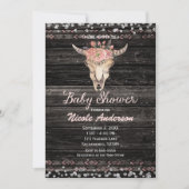 Roze & Zilver Boho Bloemachtige Schedel Rustieke B Kaart (Voorkant)