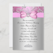 roze zilver Bow & Tiara Quinceanera Kaart (Achterkant)