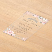 Roze Zilver Clear Acryl Bloemen Quinceanera Acryl Uitnodigingen (Laagn)