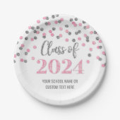 Roze Zilver Confetti Afstuderen 2024 Papieren Bordje (Voorkant)