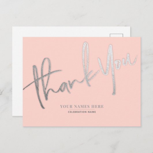 Roze Zilver Dank u Elegant Universeel Briefkaart (Voorkant / Achterkant)