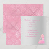 Roze zilver dansende paar rsvp kaart (Voorkant / Achterkant)