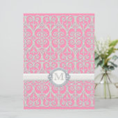 Roze zilver, diamanten en kant, monogrammed Weddin Kaart (Staand voorkant)