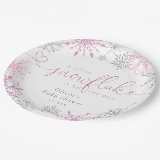Roze zilver Een beetje sneeuwvlok baby shower Papieren Bordje (Gekanteld)