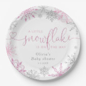Roze zilver Een beetje sneeuwvlok baby shower Papieren Bordje (Voorkant)