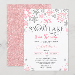  Roze zilver een klein sneeuwvlokwinterBaby shower Kaart