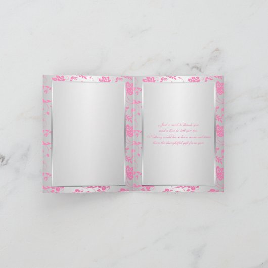 Roze Zilver Eerste Communie Foto Dank u kaart (Binnen)