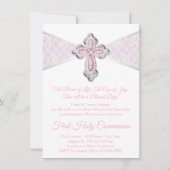 Roze Zilver Eerste Communie Uitnodigingen (Achterkant)