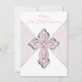 Roze Zilver Eerste Communie Uitnodigingen (Voorkant)