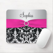 Roze, zilver en Black Damask Mousepad Muismat (Met muis)