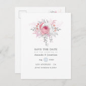 Roze Zilver en Wit Bloemen Bruiloft Save the Date Aankondigingskaart (Voorkant / Achterkant)