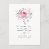 Roze Zilver en Wit Bloemen Bruiloft Save the Date Aankondigingskaart (Voorkant)