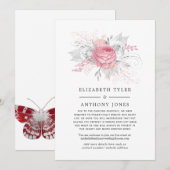 Roze, zilver en witte Floral met beperkte gastlijs Aankondiging (Voorkant / Achterkant)