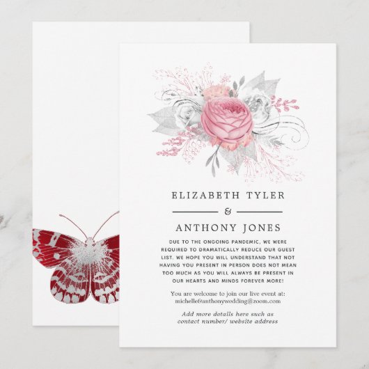 Roze, zilver en witte Floral met beperkte gastlijs Aankondiging (Voorkant / Achterkant)