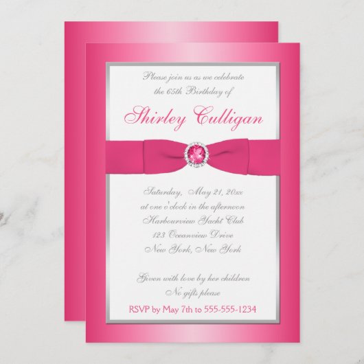 Roze, Zilver, en Witte Uitnodiging van de 65e verj (Voorkant / Achterkant)