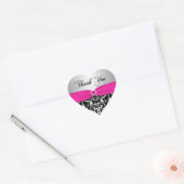 Roze, Zilver, en Zwarte Damask Dank u Sticker (Envelop)