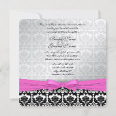 Roze zilver en zwarte Damask Swirls Wedding Invite Kaart (Voorkant)