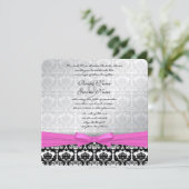 Roze zilver en zwarte Damask Swirls Wedding Invite Kaart (Staand voorkant)