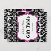 Roze, zilver en zwarte, Damastafel-nummerkaarten Briefkaart (Voorkant / Achterkant)