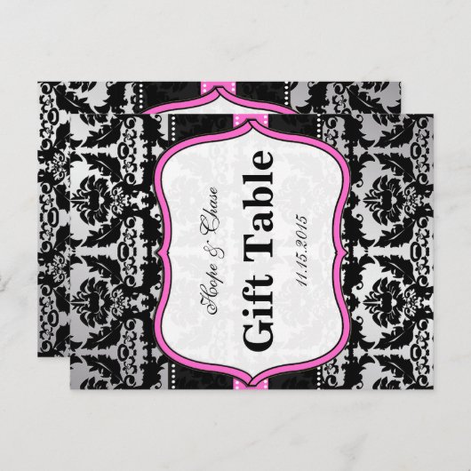 Roze, zilver en zwarte, Damastafel-nummerkaarten Briefkaart (Voorkant / Achterkant)